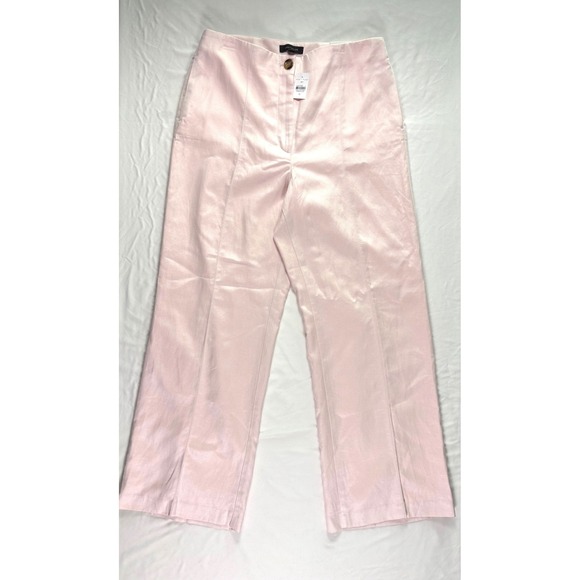 NWT ANN TAYLOR Seamed Wide Leg Pants 12 High Rise Tailored Linen Office Pastel - Picture 2 of 8